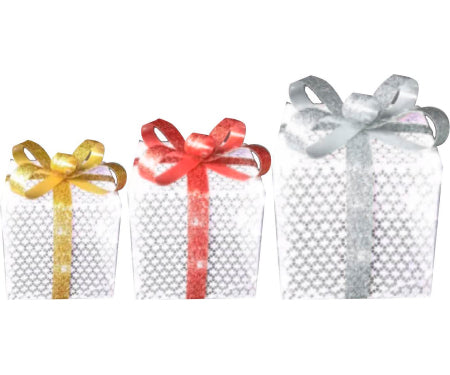 Presents Set 3 100 White LED Morphing Silver Woven Glitter