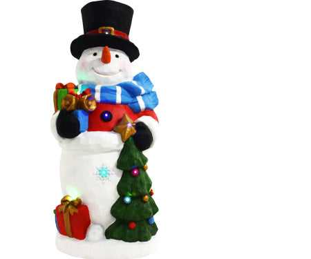36" Snowman With Tree/presents Statue