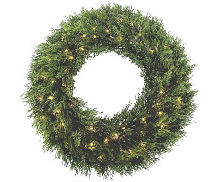 Wreath 24" Cedar 70 LED Warm White Lights Battery Operation