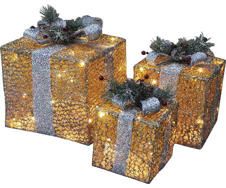 Gift Box S/3 Fabric Box 70 LED Warm White