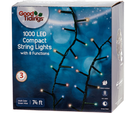 LED Compact 1000 Multi Twinkle 74' Function Greenwire