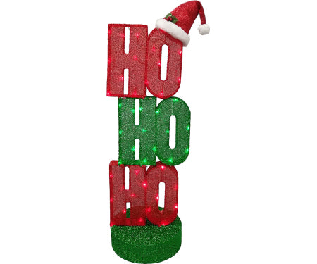 42" HoHoHo W/Santa Hat 45 LED Lights Red and Green