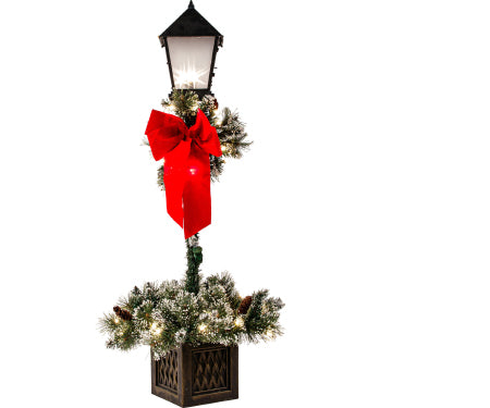4' Lamp Post Pine, Berries And Red Bow,40 Incandescent Lights