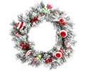 24" Wreath With Pinecones Red/White Ornaments
