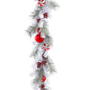 6' Garland With Pinecones And Red/White Ornaments
