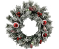 24" Wreath White/Green Boughs Berries, Red/White Ornaments