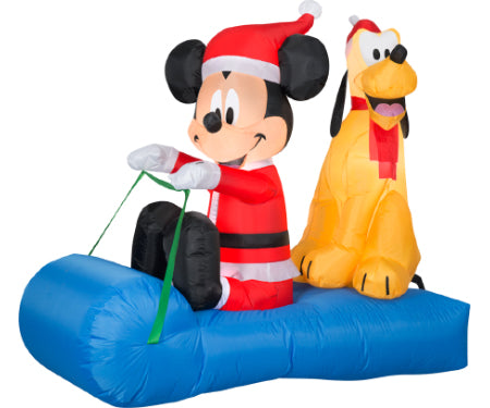 Airblown Mickey And Pluto On Sled Medium Scene Disney