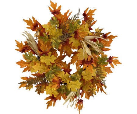 Wreath 24'' Maple Oak Leaves Corn Husk