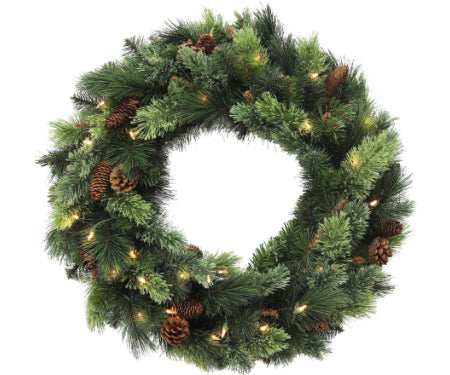 24" Killington Wreath Boxed 50 LED Warm White Lights