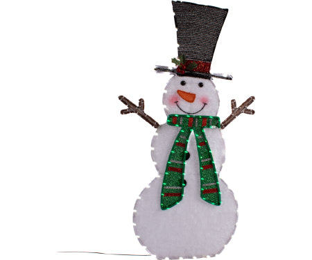 38" Snowman Top Hat Green Scarf 70 Led Lights