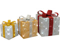 Presents Set 3 60 White LED Morphing Silver Woven Glitter