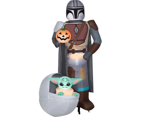 Airblown Mandalorian & Child With Pumpkin Medium Scene